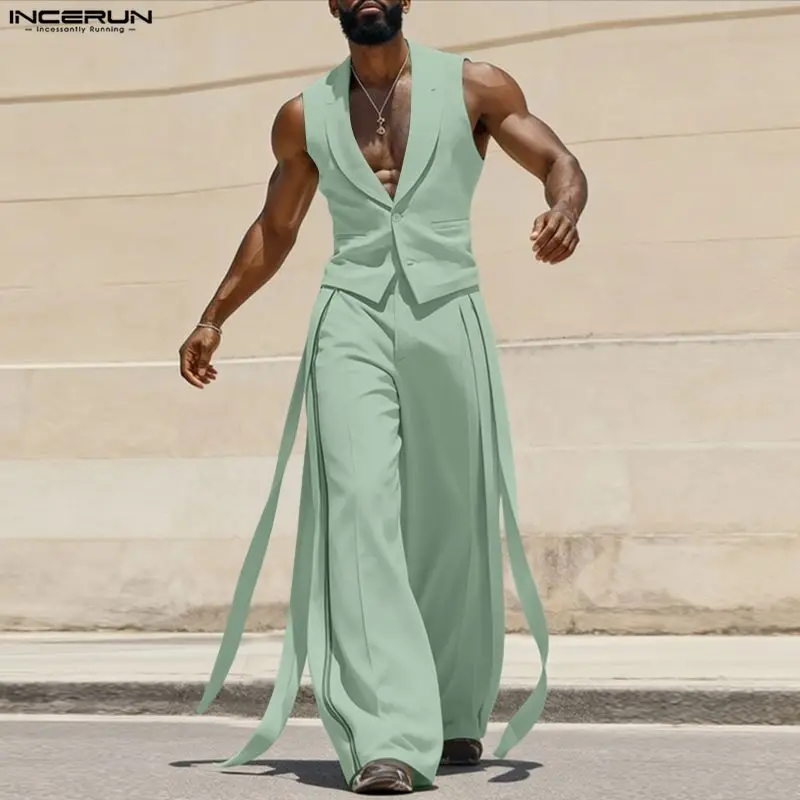 Mens Fashion Summer - INCERUN Męskie Komplety Jednolite Kolory Dekolt